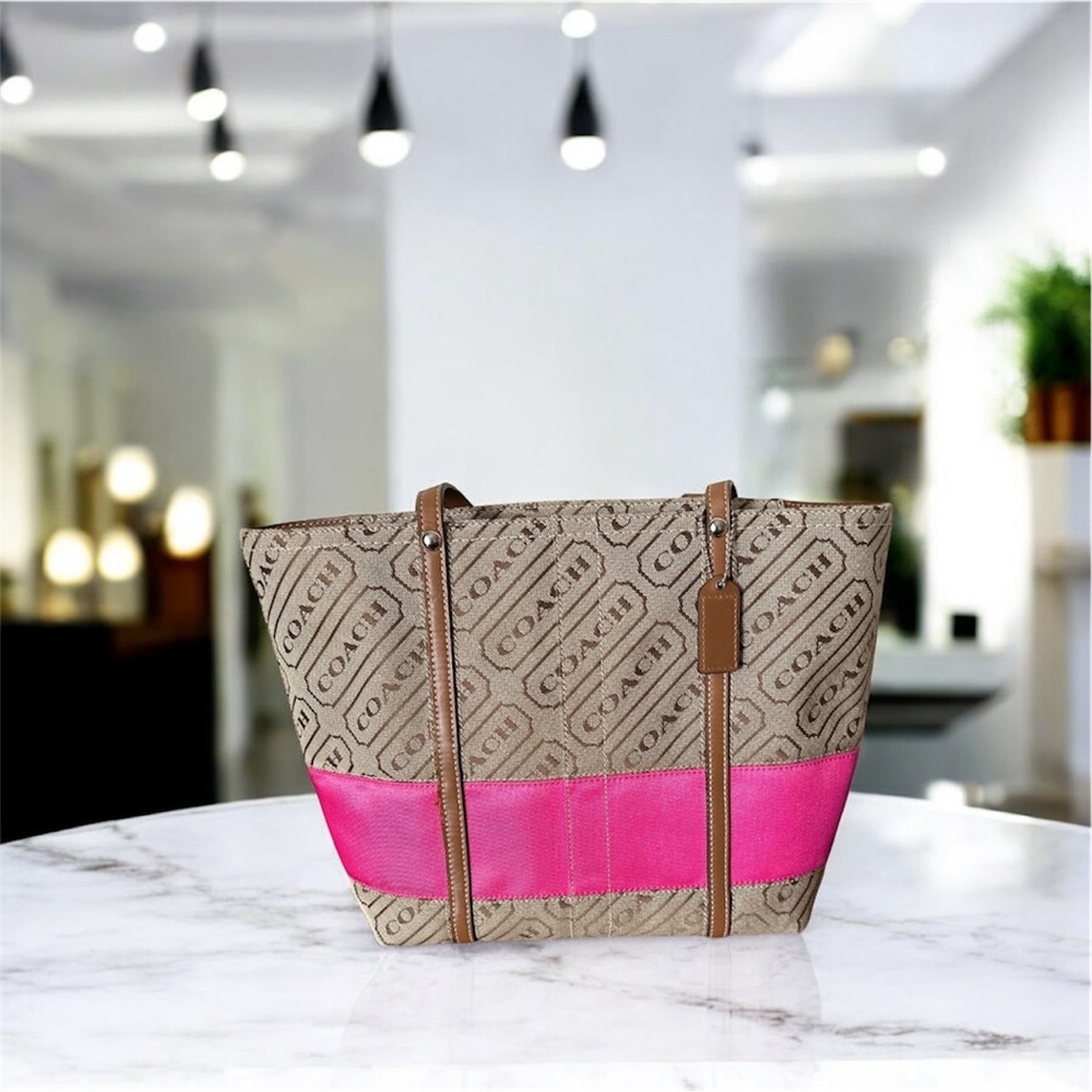 Coach Canvas Tote Bag - Pink and Brown